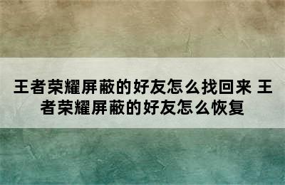 王者荣耀屏蔽的好友怎么找回来 王者荣耀屏蔽的好友怎么恢复